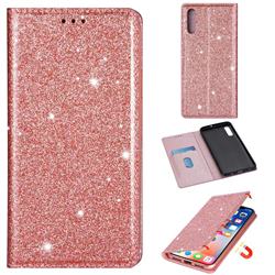 Ultra Slim Glitter Powder Magnetic Automatic Suction Leather Wallet Case for Samsung Galaxy A50 - Rose Gold