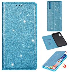 Ultra Slim Glitter Powder Magnetic Automatic Suction Leather Wallet Case for Samsung Galaxy A50 - Blue