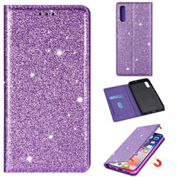 Ultra Slim Glitter Powder Magnetic Automatic Suction Leather Wallet Case for Samsung Galaxy A50 - Purple