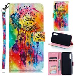 Flower Wind Chimes 3D Painted Leather Phone Wallet Case for Samsung Galaxy A50