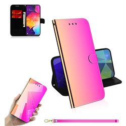 Shining Mirror Like Surface Leather Wallet Case for Samsung Galaxy A50 - Rainbow Gradient