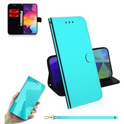 Shining Mirror Like Surface Leather Wallet Case for Samsung Galaxy A50 - Mint Green
