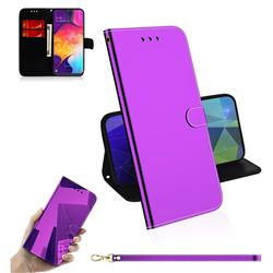 Shining Mirror Like Surface Leather Wallet Case for Samsung Galaxy A50 - Purple