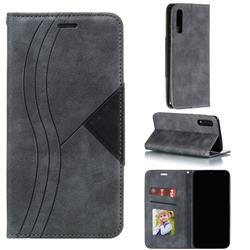 Retro S Streak Magnetic Leather Wallet Phone Case for Samsung Galaxy A50 - Gray