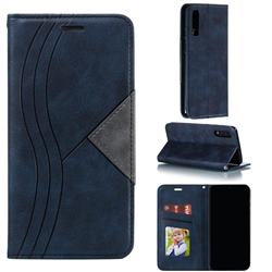 Retro S Streak Magnetic Leather Wallet Phone Case for Samsung Galaxy A50 - Blue