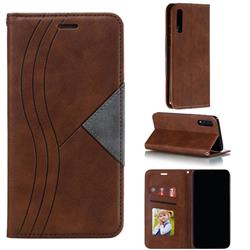 Retro S Streak Magnetic Leather Wallet Phone Case for Samsung Galaxy A50 - Brown