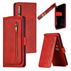 Multifunction 9 Cards Leather Zipper Wallet Phone Case for Samsung Galaxy A50 - Red