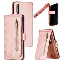 Multifunction 9 Cards Leather Zipper Wallet Phone Case for Samsung Galaxy A50 - Rose Gold