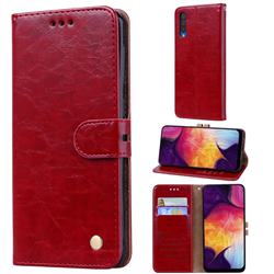 Luxury Retro Oil Wax PU Leather Wallet Phone Case for Samsung Galaxy A50 - Brown Red