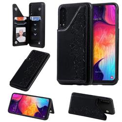 Yikatu Luxury Cute Cats Multifunction Magnetic Card Slots Stand Leather Back Cover for Samsung Galaxy A50 - Black