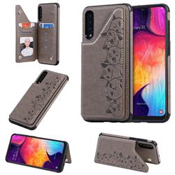 Yikatu Luxury Cute Cats Multifunction Magnetic Card Slots Stand Leather Back Cover for Samsung Galaxy A50 - Gray
