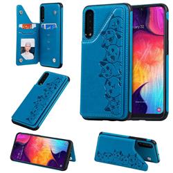 Yikatu Luxury Cute Cats Multifunction Magnetic Card Slots Stand Leather Back Cover for Samsung Galaxy A50 - Blue