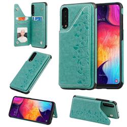 Yikatu Luxury Cute Cats Multifunction Magnetic Card Slots Stand Leather Back Cover for Samsung Galaxy A50 - Green