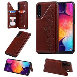 Yikatu Luxury Cute Cats Multifunction Magnetic Card Slots Stand Leather Back Cover for Samsung Galaxy A50 - Brown