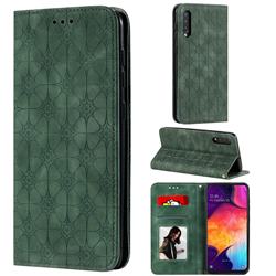Intricate Embossing Four Leaf Clover Leather Wallet Case for Samsung Galaxy A50 - Blackish Green