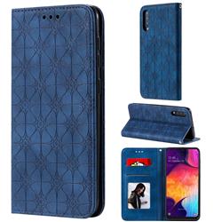 Intricate Embossing Four Leaf Clover Leather Wallet Case for Samsung Galaxy A50 - Dark Blue