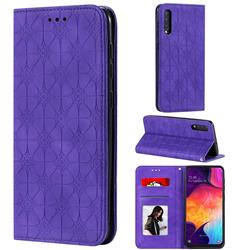 Intricate Embossing Four Leaf Clover Leather Wallet Case for Samsung Galaxy A50 - Purple