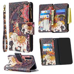 Totem Flower Elephant Binfen Color BF03 Retro Zipper Leather Wallet Phone Case for Samsung Galaxy A50