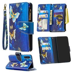 Golden Butterflies Binfen Color BF03 Retro Zipper Leather Wallet Phone Case for Samsung Galaxy A50