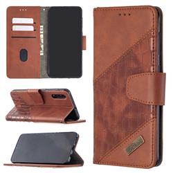 BinfenColor BF04 Color Block Stitching Crocodile Leather Case Cover for Samsung Galaxy A50 - Brown