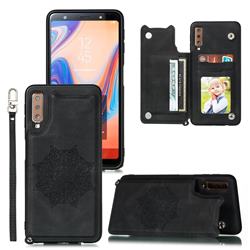 Luxury Mandala Multi-function Magnetic Card Slots Stand Leather Back Cover for Samsung Galaxy A50 - Black
