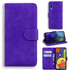 Retro Classic Skin Feel Leather Wallet Phone Case for Samsung Galaxy A50 - Purple