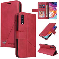 GQ.UTROBE Right Angle Silver Pendant Leather Wallet Phone Case for Samsung Galaxy A50 - Red