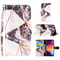 Black and White Stitching Color Marble Leather Wallet Case for Samsung Galaxy A50