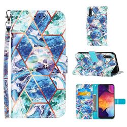 Green and Blue Stitching Color Marble Leather Wallet Case for Samsung Galaxy A50