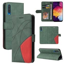 Luxury Two-color Stitching Leather Wallet Case Cover for Samsung Galaxy A50 - Green