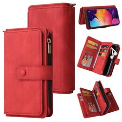 Luxury Multi-functional Zipper Wallet Leather Phone Case Cover for Samsung Galaxy A50 - Red