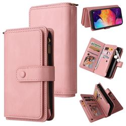 Luxury Multi-functional Zipper Wallet Leather Phone Case Cover for Samsung Galaxy A50 - Pink