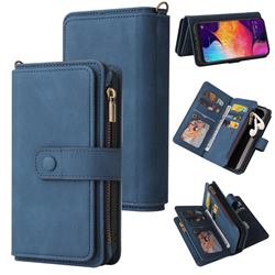 Luxury Multi-functional Zipper Wallet Leather Phone Case Cover for Samsung Galaxy A50 - Blue