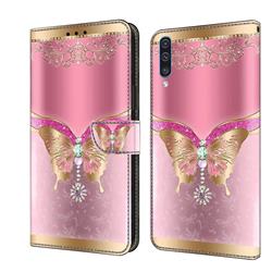 Pink Diamond Butterfly Crystal PU Leather Protective Wallet Case Cover for Samsung Galaxy A50