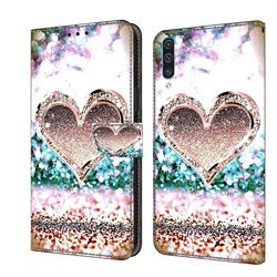 Pink Diamond Heart Crystal PU Leather Protective Wallet Case Cover for Samsung Galaxy A50
