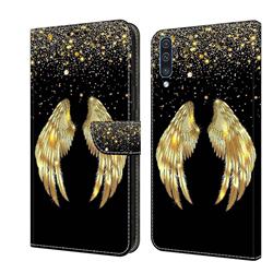 Golden Angel Wings Crystal PU Leather Protective Wallet Case Cover for Samsung Galaxy A50