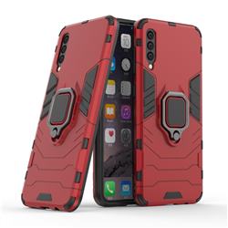 Black Panther Armor Metal Ring Grip Shockproof Dual Layer Rugged Hard Cover for Samsung Galaxy A50s - Red