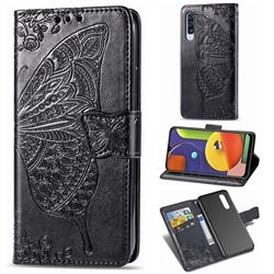 Embossing Mandala Flower Butterfly Leather Wallet Case for Samsung Galaxy A50s - Black