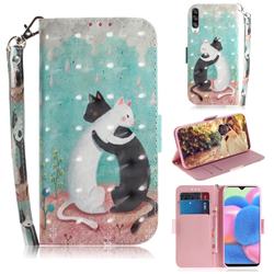 Black and White Cat 3D Painted Leather Wallet Phone Case for Samsung Galaxy A50s