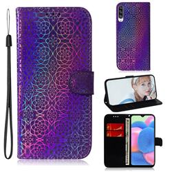 Laser Circle Shining Leather Wallet Phone Case for Samsung Galaxy A50s - Purple
