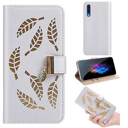 Hollow Leaves Phone Wallet Case for Samsung Galaxy A50s - Silver