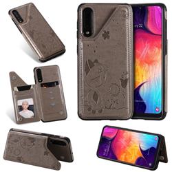 Luxury Bee and Cat Multifunction Magnetic Card Slots Stand Leather Back Cover for Samsung Galaxy A50s - Black