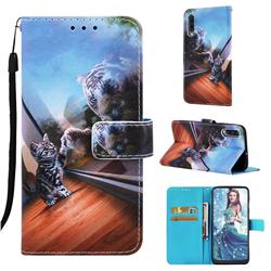 Mirror Cat Matte Leather Wallet Phone Case for Samsung Galaxy A50s