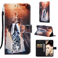 Cat and Tiger Matte Leather Wallet Phone Case for Samsung Galaxy A50s