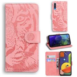 Intricate Embossing Tiger Face Leather Wallet Case for Samsung Galaxy A50s - Pink