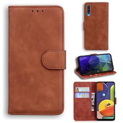Retro Classic Skin Feel Leather Wallet Phone Case for Samsung Galaxy A50s - Brown