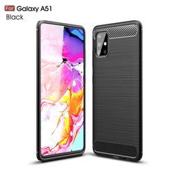 Luxury Carbon Fiber Brushed Wire Drawing Silicone TPU Back Cover for Samsung Galaxy A51 4G - Black