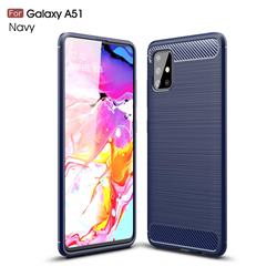 Luxury Carbon Fiber Brushed Wire Drawing Silicone TPU Back Cover for Samsung Galaxy A51 4G - Navy