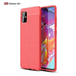Luxury Auto Focus Litchi Texture Silicone TPU Back Cover for Samsung Galaxy A51 4G - Red
