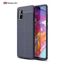 Luxury Auto Focus Litchi Texture Silicone TPU Back Cover for Samsung Galaxy A51 4G - Dark Blue